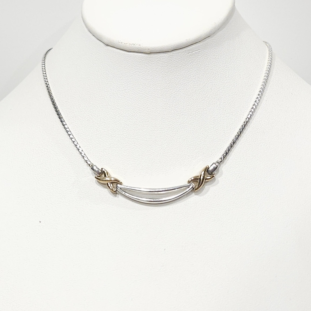 Vintage Dior Sterling Silver Necklace 925 Gold Plated Curved Bar Pendant